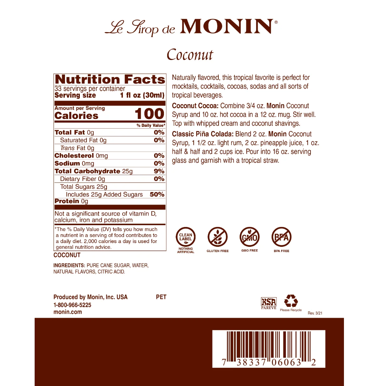 Monin Coconut Syrup Coffee - Image 2