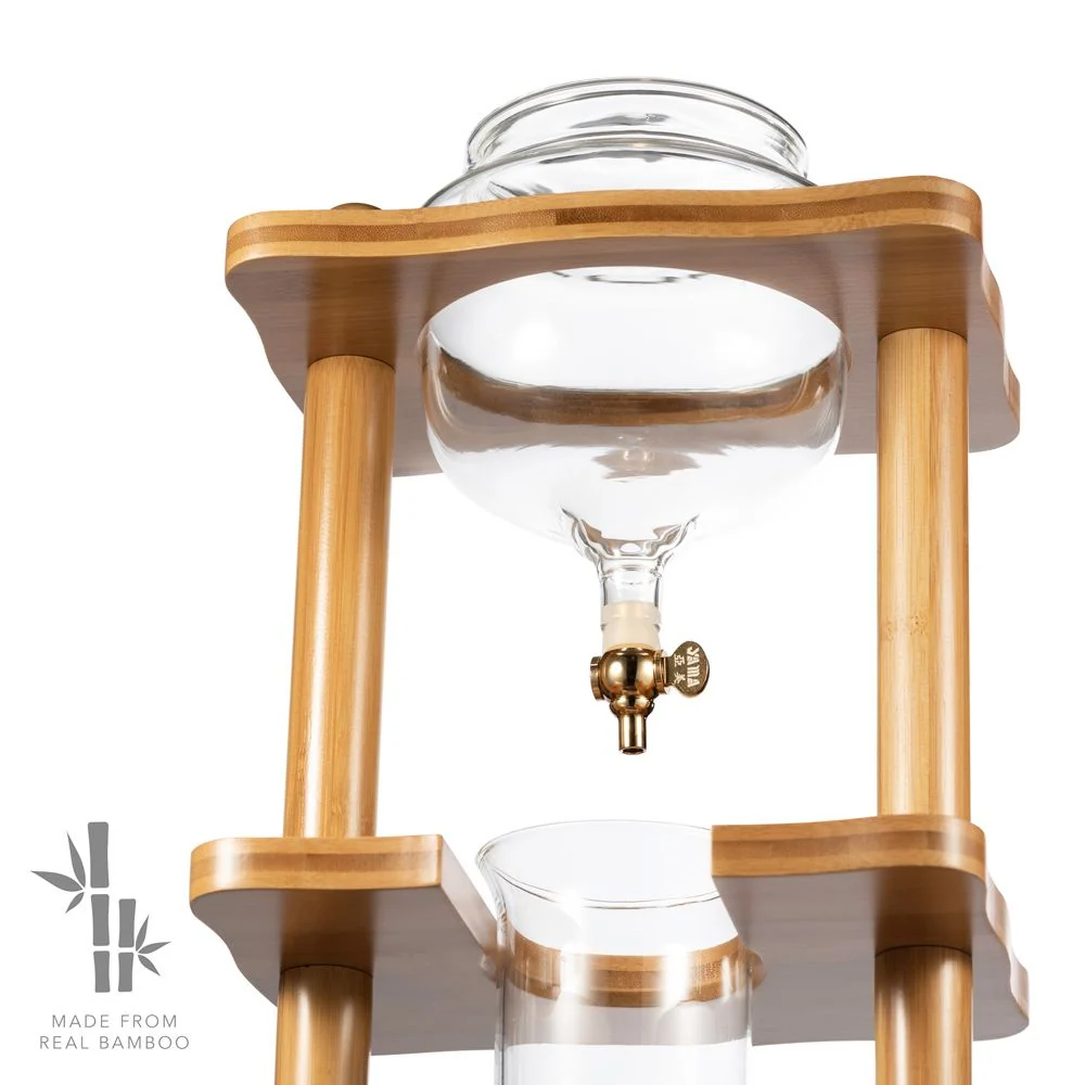 Yama Glass 6-8 Cup Cold Drip Maker Straight Bamboo Wood Frame Brewer - Image 2