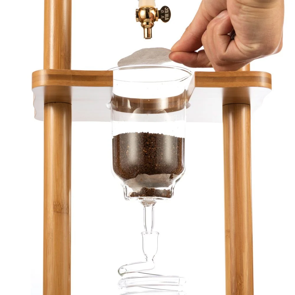 Yama Glass 6-8 Cup Cold Drip Maker Straight Bamboo Wood Frame Brewer - Image 3