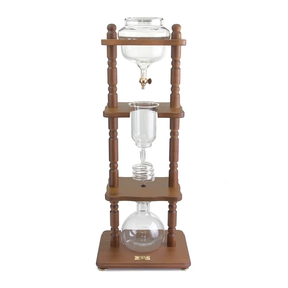 Yama Glass 6-8 Cup Cold Drip Maker Curved Brown Wood Frame Brewer - Image 3