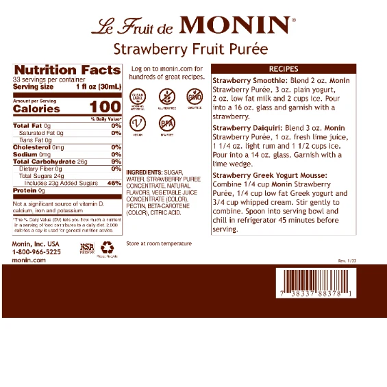 Monin Strawberry Puree Tea - Image 2